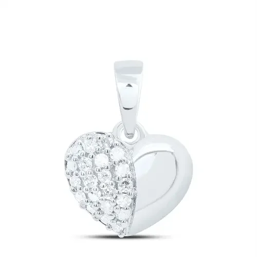 925 Sterling Silver Genuine Diamond Women‘s Domed Puffed Heart Pendant 1/10 CT