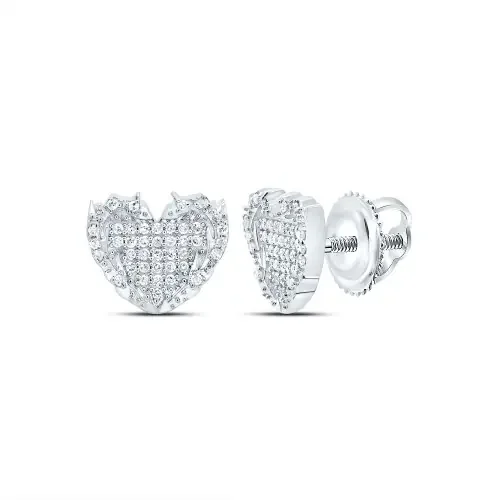 925 Sterling Silver Genuine Diamond Women‘s Fire Flame Heart Stud Earring 1/5 CT