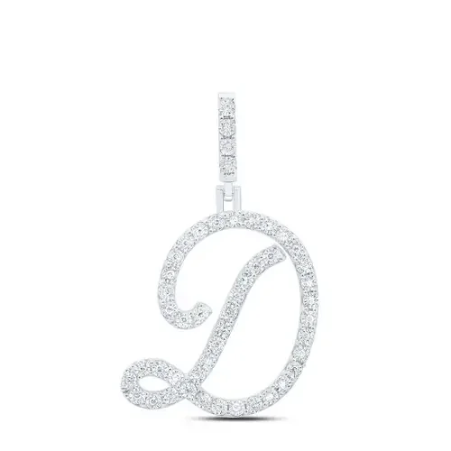 925 Sterling Silver Genuine Diamond Women‘s Script Font Initial D Pendant 1/5 CT