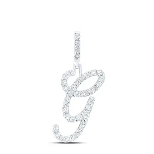 925 Sterling Silver Genuine Diamond Women‘s Script Font Initial G Pendant 1/8 CT