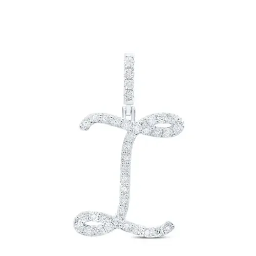 925 Sterling Silver Genuine Diamond Women‘s Script Font Initial I Pendant 1/8 CT