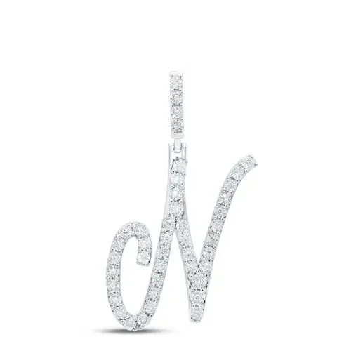 925 Sterling Silver Genuine Diamond Women‘s Script Font Initial N Pendant 1/6 CT