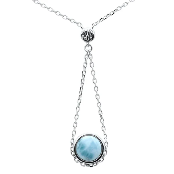 .925 Sterling Silver Larimar Drop Dangle Pendant Necklace 16-18″ Extension