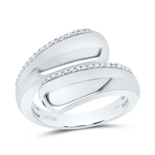 925 Sterling Silver Natural Diamond Beveled Rounded Bypass Cocktail Ring 1/8 CT
