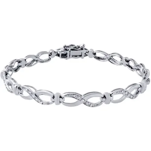 .925 Sterling Silver Prong Set 5.5mm Ladies Diamond Infinity 7″ Bracelet 0.10 Ct