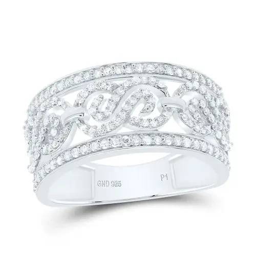 925 Sterling Silver Real Diamond Swirl ‘S‘ Infinity Band Anniversary Ring 1/2 CT