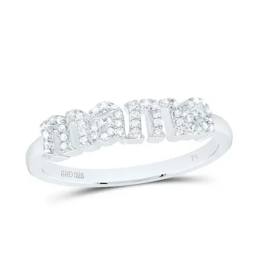 925 Sterling Silver Real Diamond Women‘s Lowercase ‘mama‘ Ring Mom Band 1/10 CT