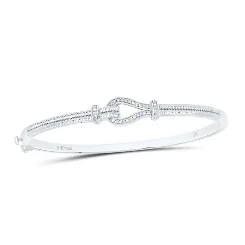 925 Sterling Silver Real Diamond Womens Braided Bracelet Love Knot Bangle 1/6 CT