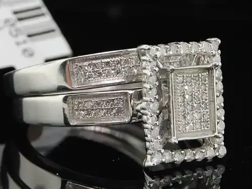 .925 Sterling Silver Round Cut Diamond Engagement Ring Wedding Band Set 1/2 Ct.
