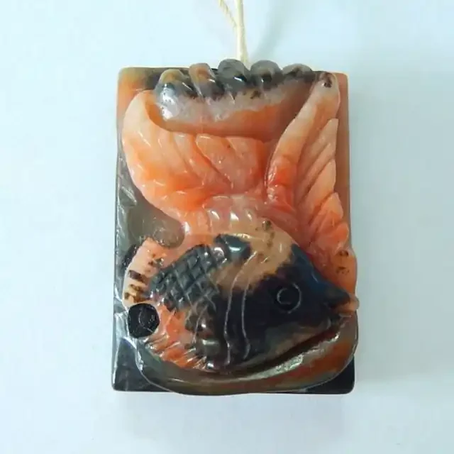 95.5ct New Design Natural Amazonite Handcarved Vivid Fish Necklace Pendant