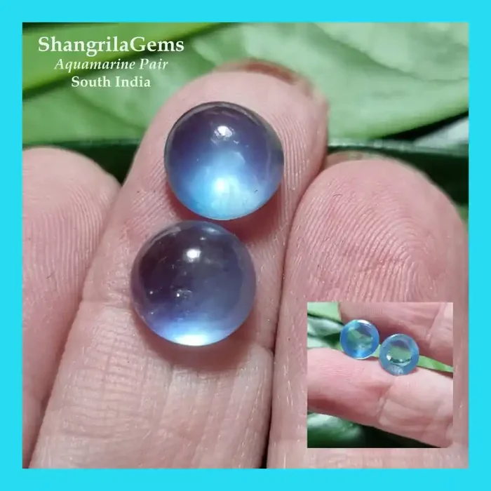 9mm Aquamarine round cabochon Pair 6.19ct