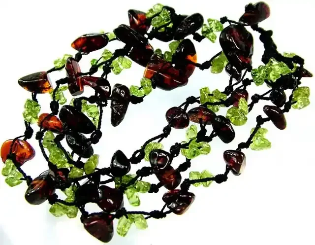 AMBER BALTIC BEAD CHERRY 2 STRAND/PERIDOT- 88.6CTS [MX2206 ]