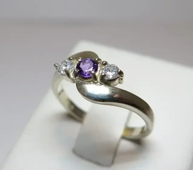 Amethyst Genuine Natural Sliver 3.5mm & CZ Dress 925 Silver Ring