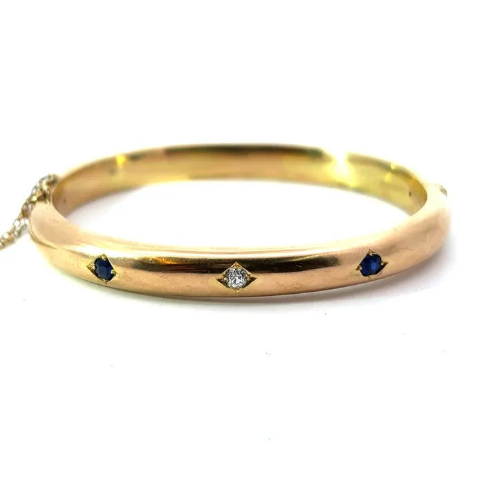 Antique Edwardian 18k Sapphire & Diamond Flush Set Bangle Bracelet