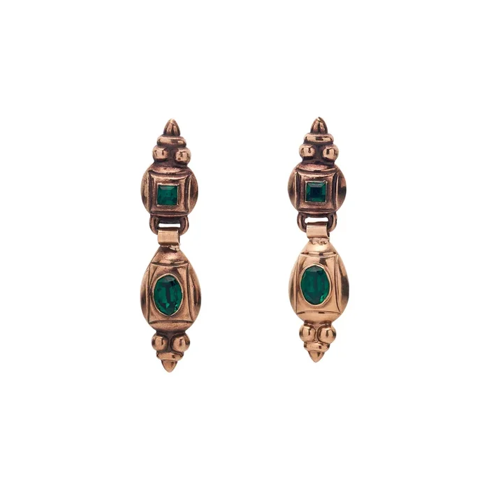 Antique Regency 15k/18k Emerald Paste Drop Earrings
