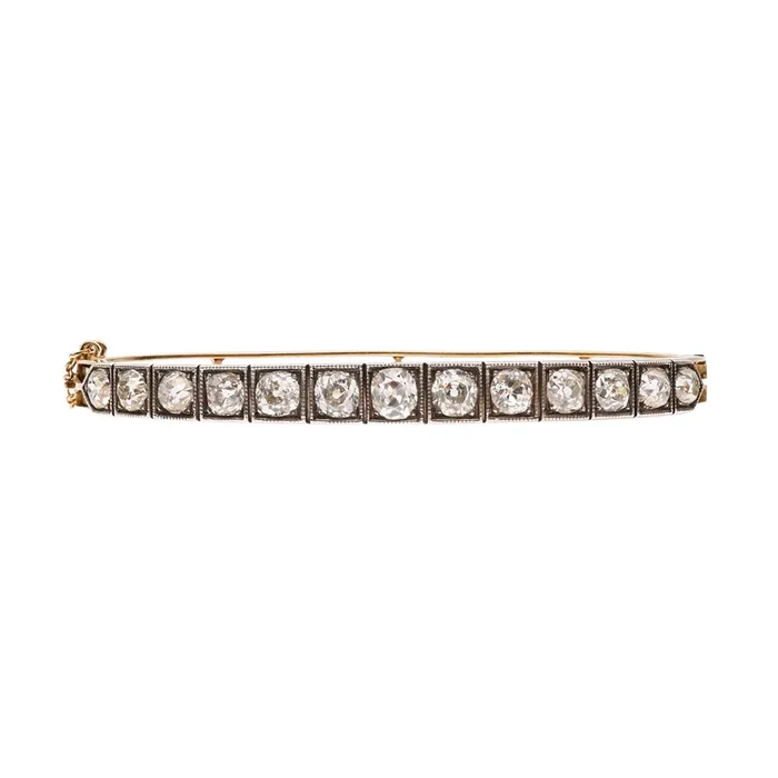 Antique Victorian 15k/Silver Diamond Bangle Bracelet – 4.37 ctw