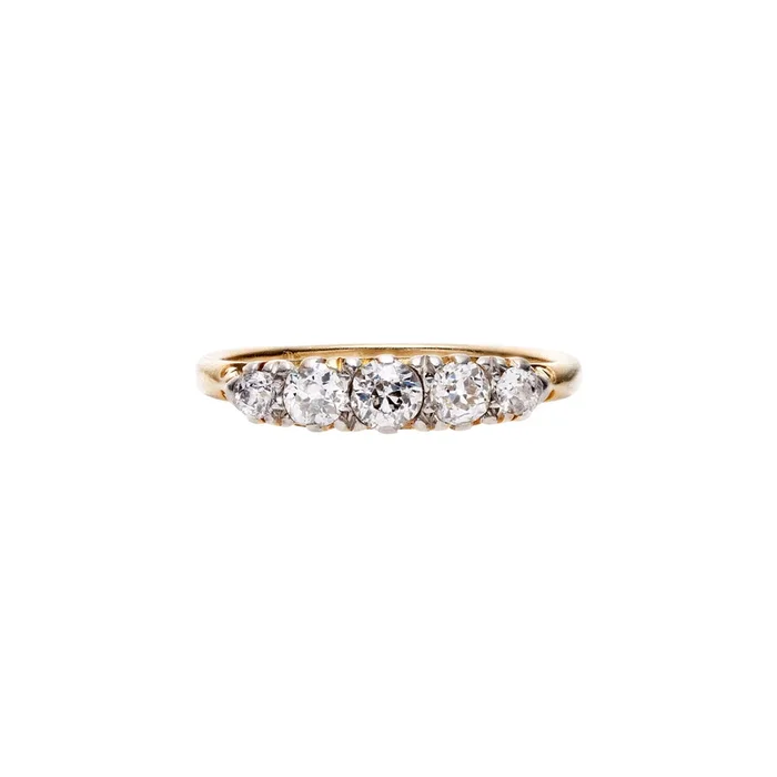 Antique Victorian 18k Five Diamond Half Hoop Ring- .45ct