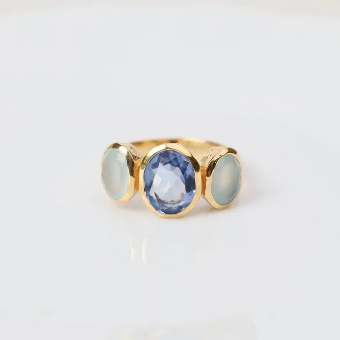 Aqua Blue Three Stone Ring