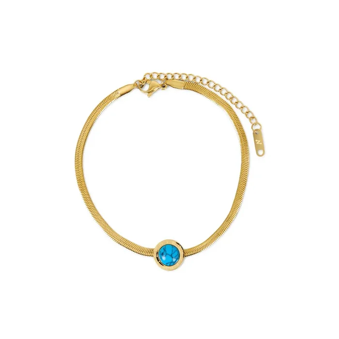 Aqua Stone Snake Chain Anklet – Gold