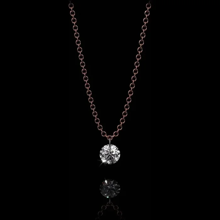 Aresa New York – Hadid Solitaire Fringe Necklaces – 18K Rose Gold with 1.00 cts. of Diamonds