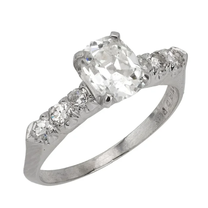 Art Deco GIA 1.10 carat old mine cut diamond platinum engagement ring