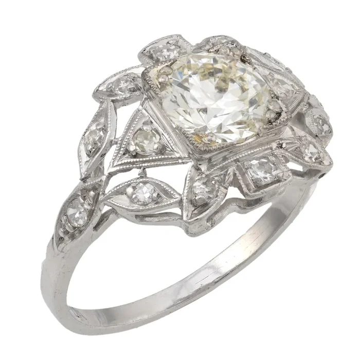 Art Deco GIA .81 carat diamond platinum engagement ring