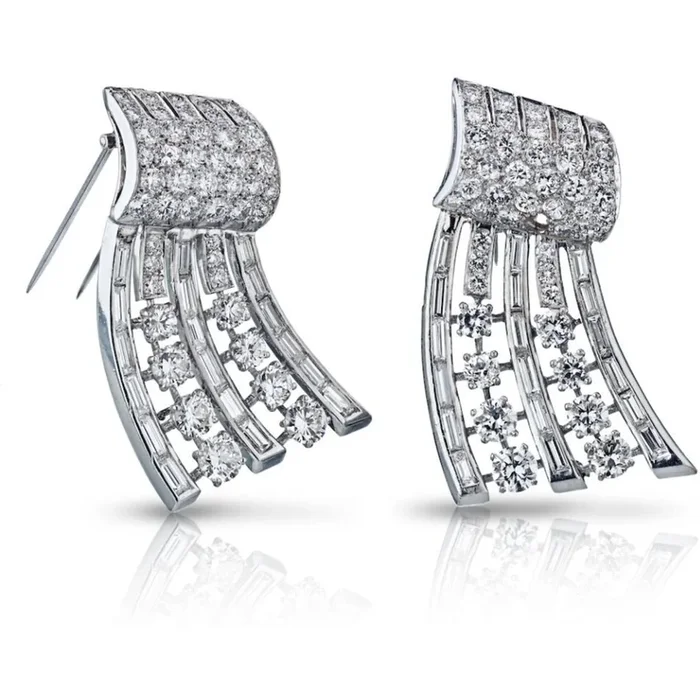 Art Deco Platinum 1930’s Diamond Double Clip Brooch
