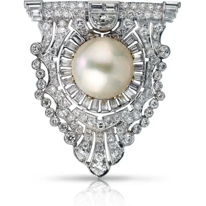 Art Deco Platinum Pearl & Diamond Clip Brooch