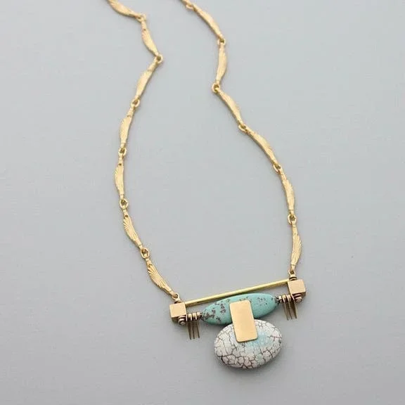 Art Deco Turquoise & White Pendant Necklace