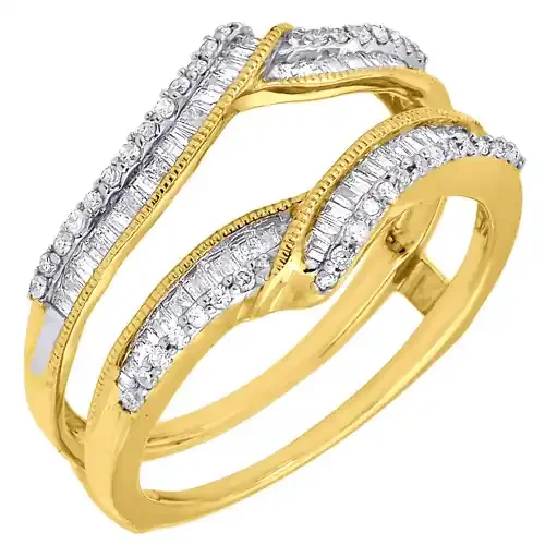 Baguette Diamond Enhancer Wrap Solitaire Engagement Ring 10K Yellow Gold 0.47 Ct