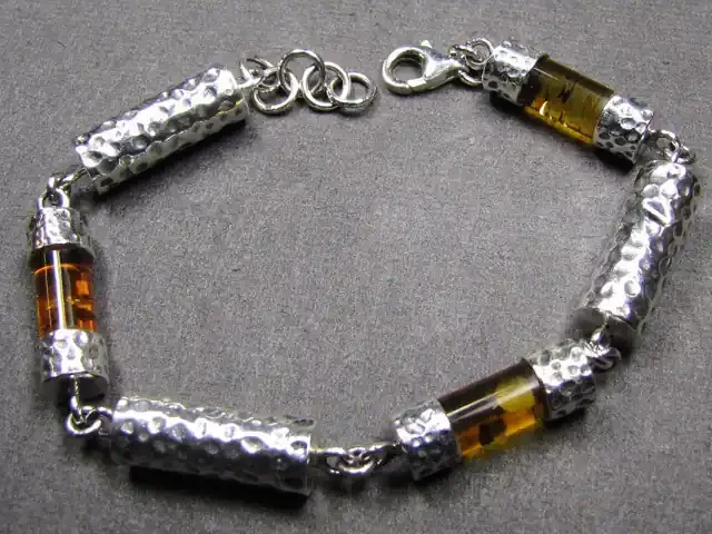 BALTIC AMBER SILVER TUBLAR BRACLET LENGTH 19 CM MYG 564