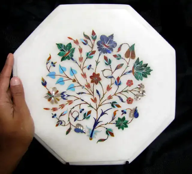 BEAUTIFUL MARBLE TOP INLAID GEMS DIAMETER 25 CM MS37