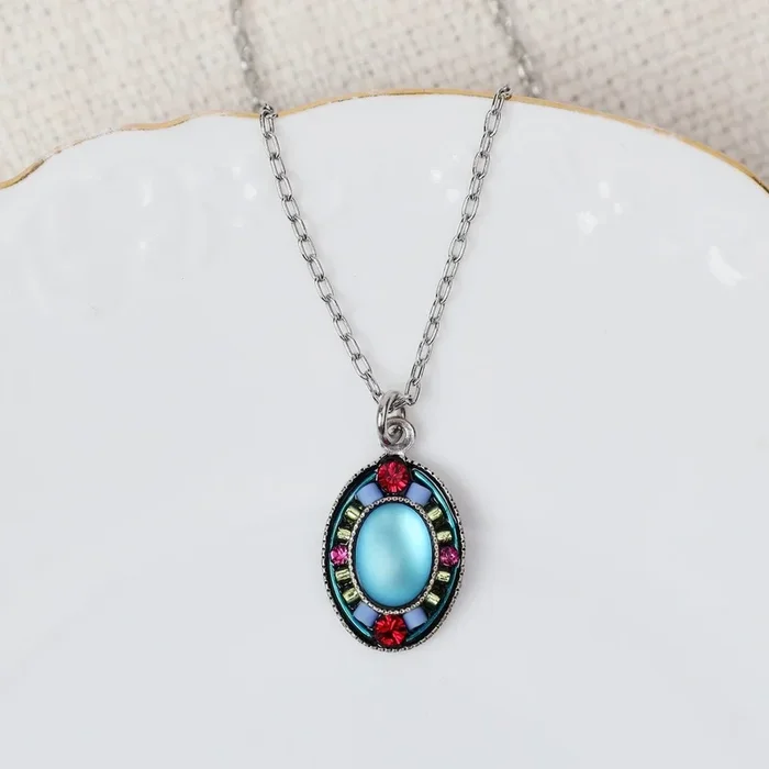 Bermuda Blue Moonlight Single Oval Necklace