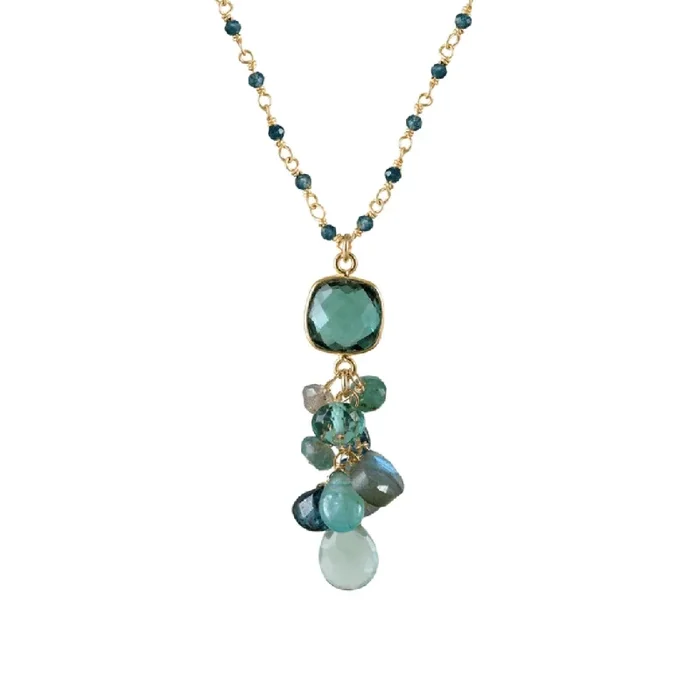 Bezel Square Green Quartz Necklace