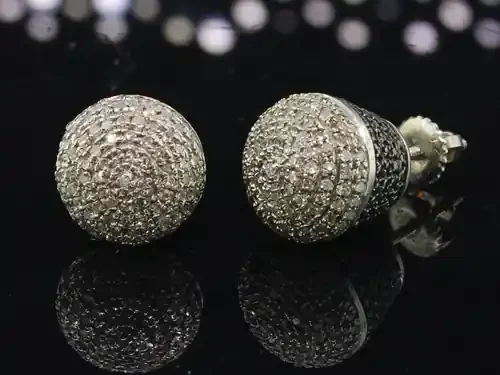 Black & White Diamond Earrings Mens 925 Sterling Silver Round Domed Studs 0.6 Ct