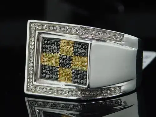 Black & Yellow Diamond Pinky Ring Mens .925 Sterling Silver Round Pave 0.55 Ct