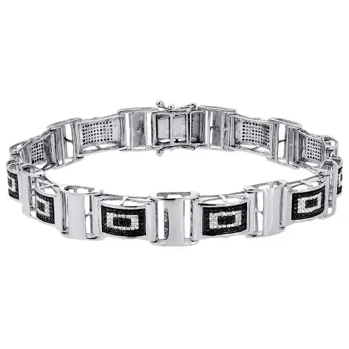 Black Diamond Statement Bracelet White Gold 8.5″ Pave Bangle Domed Link 1.27 Ct.