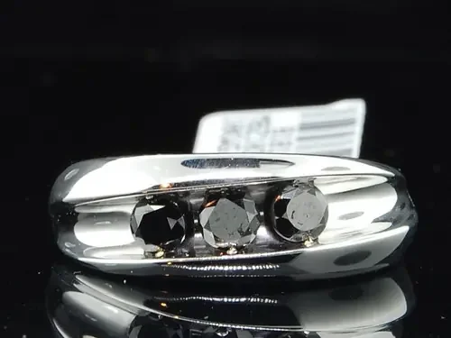 Black Diamond Wedding Band 10K White Gold Round 3 Stone Anniversary Ring .96 Ct