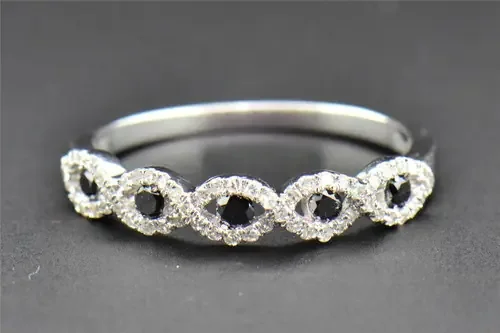 Black Diamond Wedding Band Ladies Round Cut 10K White Gold Infinity Ring .35 Ct