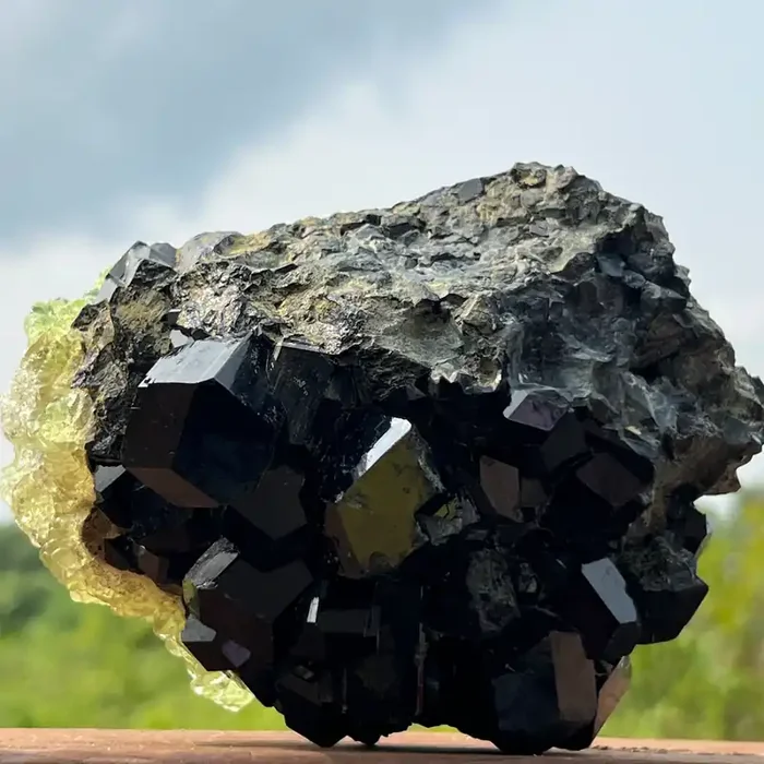 Black Tourmaline Crystal with Hyalite from Erongo Mountain, Erongo Region, Namibia