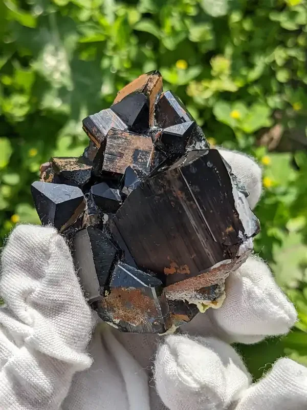 Black Tourmaline with Fluorescent Hyalite Opal, from Erongo Mountain, Erongo Region, Namibia