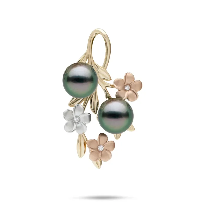 Bloom Plumeria Tahitianブラックパールペンダントダイヤモンド – 36mm