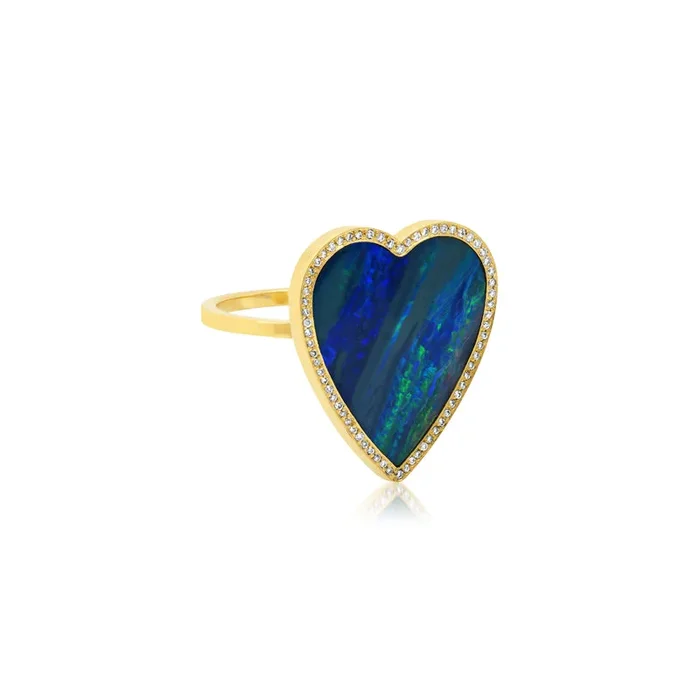 Blue Boulder Opal Inlay Heart Ring with Diamonds