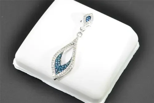 Blue Diamond Dangle Teardrop Pendant 10K White Gold 0.20 CT. Charm