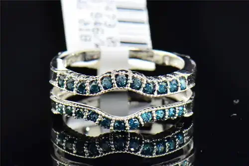 Blue Diamond Solitaire Engagement Ring Enhancer Wrap Round Cut 14K White Gold
