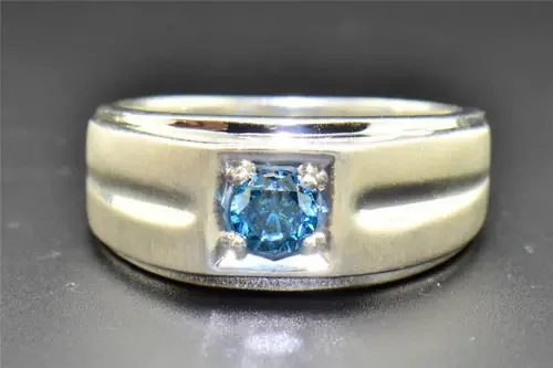 Blue Solitaire Diamond Wedding Band .925 Sterling Silver Round Cut Ring 0.50 Ct