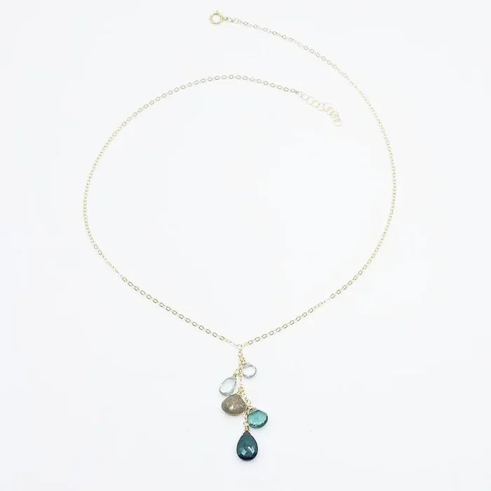Blue Topaz Cluster Drop Necklace