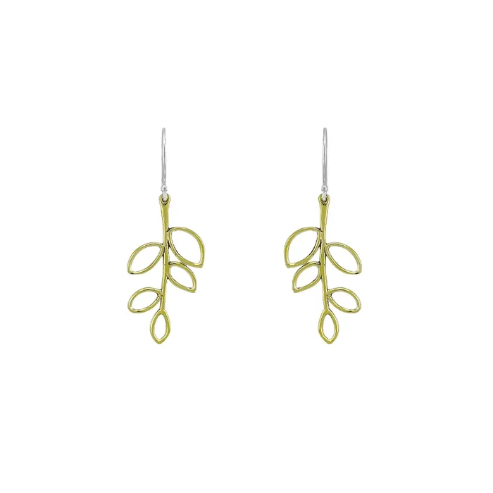 Brass Open Leaf Dangle Earrings