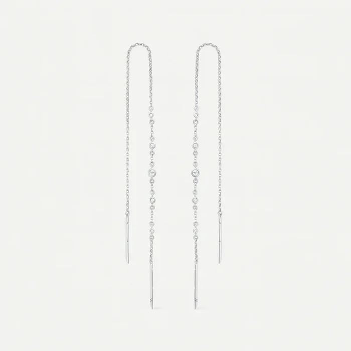 Broken Threader Earrings with Diamonds White Gold