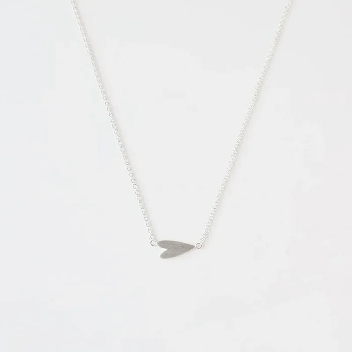 Brushed Sterling Silver Small Sideways Heart Necklace